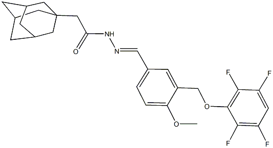 2-(1-adamantyl)-N'-{4-methoxy-3-[(2,3,5,6-tetrafluorophenoxy)methyl]benzylidene}acetohydrazide Struktur