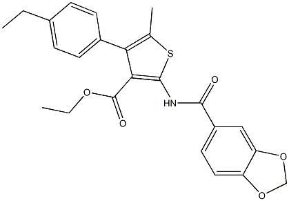 ethyl 2-[(1,3-benzodioxol-5-ylcarbonyl)amino]-4-(4-ethylphenyl)-5-methyl-3-thiophenecarboxylate Struktur