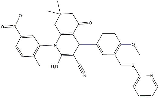 444925-77-3 2-amino-1-{5-nitro-2-methylphenyl}-4-{4-methoxy-3-[(pyridin-2-ylsulfanyl)methyl]phenyl}-7,7-dimethyl-5-oxo-1,4,5,6,7,8-hexahydroquinoline-3-carbonitrile