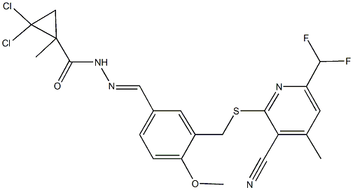 2,2-dichloro-N'-[3-({[3-cyano-6-(difluoromethyl)-4-methyl-2-pyridinyl]sulfanyl}methyl)-4-methoxybenzylidene]-1-methylcyclopropanecarbohydrazide Structure