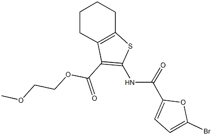 2-methoxyethyl 2-[(5-bromo-2-furoyl)amino]-4,5,6,7-tetrahydro-1-benzothiophene-3-carboxylate 化学構造式