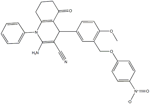 444926-31-2 2-amino-4-[3-({4-nitrophenoxy}methyl)-4-methoxyphenyl]-5-oxo-1-phenyl-1,4,5,6,7,8-hexahydroquinoline-3-carbonitrile