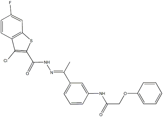 N-(3-{N-[(3-chloro-6-fluoro-1-benzothien-2-yl)carbonyl]ethanehydrazonoyl}phenyl)-2-phenoxyacetamide Structure