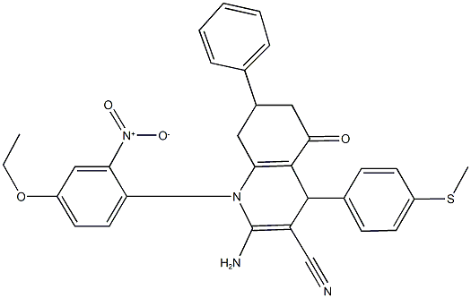 444926-73-2 2-amino-1-{4-ethoxy-2-nitrophenyl}-4-[4-(methylsulfanyl)phenyl]-5-oxo-7-phenyl-1,4,5,6,7,8-hexahydro-3-quinolinecarbonitrile