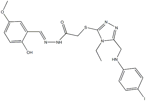 2-({4-ethyl-5-[(4-iodoanilino)methyl]-4H-1,2,4-triazol-3-yl}sulfanyl)-N'-(2-hydroxy-5-methoxybenzylidene)acetohydrazide Struktur