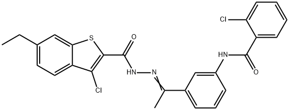 2-chloro-N-(3-{N-[(3-chloro-6-ethyl-1-benzothien-2-yl)carbonyl]ethanehydrazonoyl}phenyl)benzamide Structure