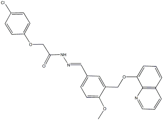 2-(4-chlorophenoxy)-N'-{4-methoxy-3-[(8-quinolinyloxy)methyl]benzylidene}acetohydrazide,444928-09-0,结构式