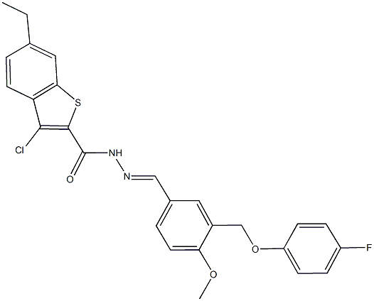 3-chloro-6-ethyl-N'-{3-[(4-fluorophenoxy)methyl]-4-methoxybenzylidene}-1-benzothiophene-2-carbohydrazide,444930-41-0,结构式