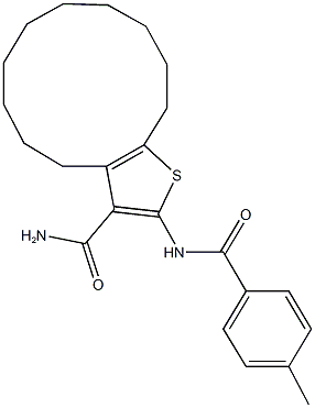 2-[(4-methylbenzoyl)amino]-4,5,6,7,8,9,10,11,12,13-decahydrocyclododeca[b]thiophene-3-carboxamide Struktur