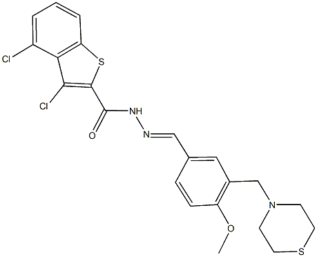 3,4-dichloro-N'-[4-methoxy-3-(4-thiomorpholinylmethyl)benzylidene]-1-benzothiophene-2-carbohydrazide Struktur