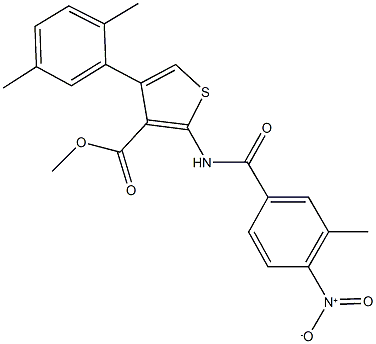 methyl 4-(2,5-dimethylphenyl)-2-({4-nitro-3-methylbenzoyl}amino)-3-thiophenecarboxylate Struktur