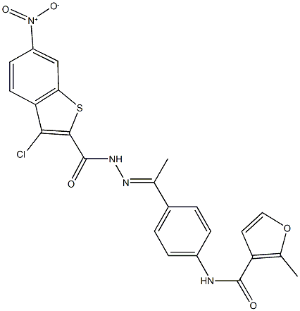 N-{4-[N-({3-chloro-6-nitro-1-benzothien-2-yl}carbonyl)ethanehydrazonoyl]phenyl}-2-methyl-3-furamide,444931-21-9,结构式