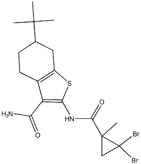 6-tert-butyl-2-{[(2,2-dibromo-1-methylcyclopropyl)carbonyl]amino}-4,5,6,7-tetrahydro-1-benzothiophene-3-carboxamide 化学構造式