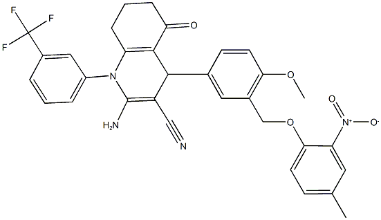 2-amino-4-[3-({2-nitro-4-methylphenoxy}methyl)-4-methoxyphenyl]-5-oxo-1-[3-(trifluoromethyl)phenyl]-1,4,5,6,7,8-hexahydroquinoline-3-carbonitrile 化学構造式