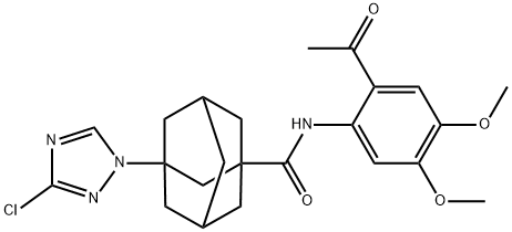 N-(2-acetyl-4,5-dimethoxyphenyl)-3-(3-chloro-1H-1,2,4-triazol-1-yl)-1-adamantanecarboxamide Struktur