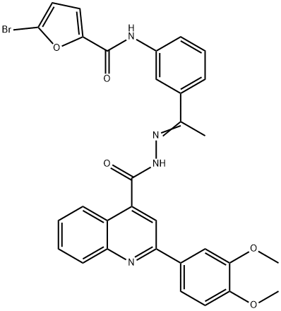 5-bromo-N-[3-(N-{[2-(3,4-dimethoxyphenyl)-4-quinolinyl]carbonyl}ethanehydrazonoyl)phenyl]-2-furamide,444931-60-6,结构式