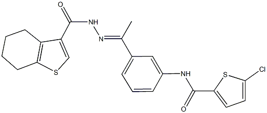 5-chloro-N-{3-[N-(4,5,6,7-tetrahydro-1-benzothien-3-ylcarbonyl)ethanehydrazonoyl]phenyl}-2-thiophenecarboxamide 化学構造式