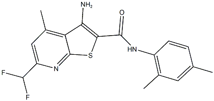 3-amino-6-(difluoromethyl)-N-(2,4-dimethylphenyl)-4-methylthieno[2,3-b]pyridine-2-carboxamide Struktur