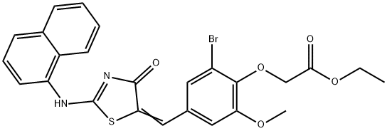 ethyl (2-bromo-6-methoxy-4-{[2-(1-naphthylimino)-4-oxo-1,3-thiazolidin-5-ylidene]methyl}phenoxy)acetate Structure