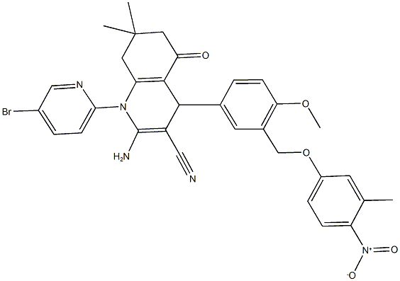 2-amino-1-(5-bromopyridin-2-yl)-4-[3-({4-nitro-3-methylphenoxy}methyl)-4-methoxyphenyl]-7,7-dimethyl-5-oxo-1,4,5,6,7,8-hexahydroquinoline-3-carbonitrile,444931-88-8,结构式