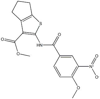methyl 2-({3-nitro-4-methoxybenzoyl}amino)-5,6-dihydro-4H-cyclopenta[b]thiophene-3-carboxylate Struktur