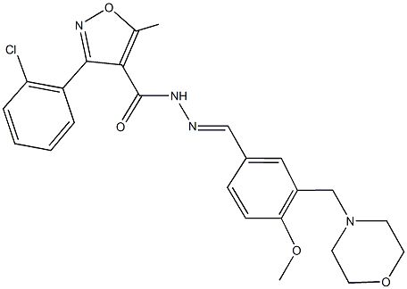 3-(2-chlorophenyl)-N'-[4-methoxy-3-(4-morpholinylmethyl)benzylidene]-5-methyl-4-isoxazolecarbohydrazide 化学構造式