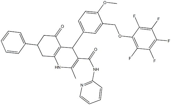 4-{4-methoxy-3-[(2,3,4,5,6-pentafluorophenoxy)methyl]phenyl}-2-methyl-5-oxo-7-phenyl-N-pyridin-2-yl-1,4,5,6,7,8-hexahydroquinoline-3-carboxamide Structure