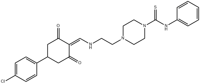 4-[2-({[4-(4-chlorophenyl)-2,6-dioxocyclohexylidene]methyl}amino)ethyl]-N-phenylpiperazine-1-carbothioamide Structure