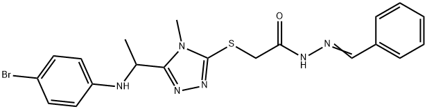 N'-benzylidene-2-({5-[1-(4-bromoanilino)ethyl]-4-methyl-4H-1,2,4-triazol-3-yl}sulfanyl)acetohydrazide 化学構造式