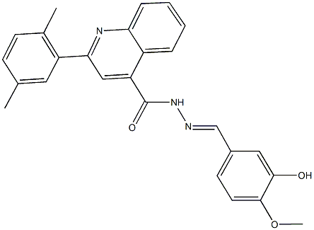 2-(2,5-dimethylphenyl)-N'-(3-hydroxy-4-methoxybenzylidene)-4-quinolinecarbohydrazide 化学構造式
