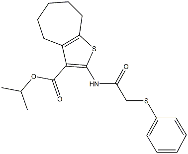 isopropyl 2-{[(phenylsulfanyl)acetyl]amino}-5,6,7,8-tetrahydro-4H-cyclohepta[b]thiophene-3-carboxylate 结构式