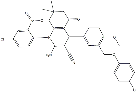 2-amino-1-{4-chloro-2-nitrophenyl}-4-{3-[(4-chlorophenoxy)methyl]-4-methoxyphenyl}-7,7-dimethyl-5-oxo-1,4,5,6,7,8-hexahydro-3-quinolinecarbonitrile Structure