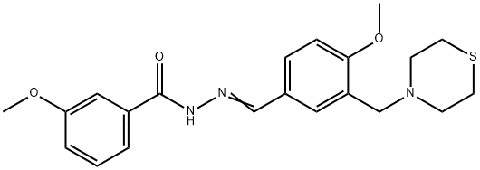3-methoxy-N'-[4-methoxy-3-(4-thiomorpholinylmethyl)benzylidene]benzohydrazide 化学構造式