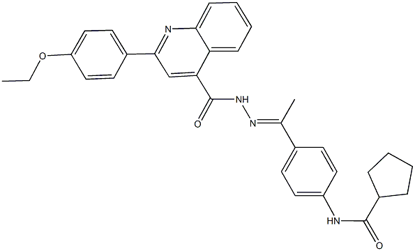 N-[4-(N-{[2-(4-ethoxyphenyl)-4-quinolinyl]carbonyl}ethanehydrazonoyl)phenyl]cyclopentanecarboxamide Struktur