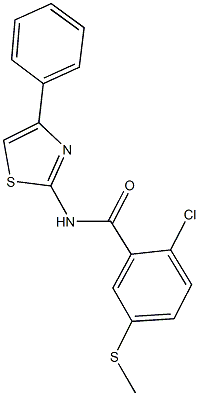 2-chloro-5-(methylsulfanyl)-N-(4-phenyl-1,3-thiazol-2-yl)benzamide Structure