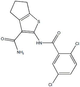 2-[(2,5-dichlorobenzoyl)amino]-5,6-dihydro-4H-cyclopenta[b]thiophene-3-carboxamide Struktur