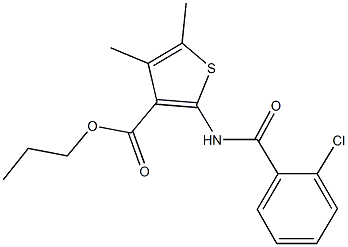 propyl 2-[(2-chlorobenzoyl)amino]-4,5-dimethyl-3-thiophenecarboxylate Struktur