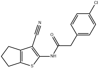 2-(4-chlorophenyl)-N-(3-cyano-5,6-dihydro-4H-cyclopenta[b]thien-2-yl)acetamide 化学構造式