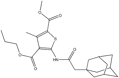 2-methyl 4-propyl 5-[(1-adamantylacetyl)amino]-3-methyl-2,4-thiophenedicarboxylate Struktur