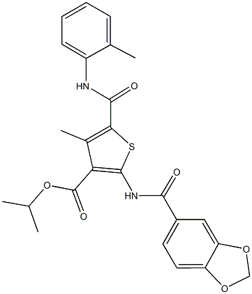 isopropyl 2-[(1,3-benzodioxol-5-ylcarbonyl)amino]-4-methyl-5-(2-toluidinocarbonyl)thiophene-3-carboxylate Struktur