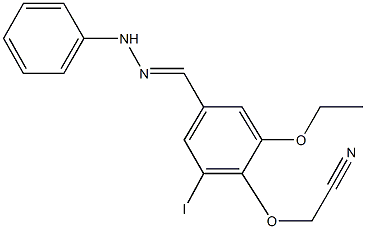 [2-ethoxy-6-iodo-4-(2-phenylcarbohydrazonoyl)phenoxy]acetonitrile Struktur