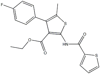 ethyl 4-(4-fluorophenyl)-5-methyl-2-[(thien-2-ylcarbonyl)amino]thiophene-3-carboxylate 化学構造式