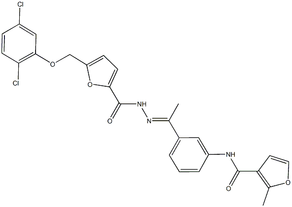 N-[3-(N-{5-[(2,5-dichlorophenoxy)methyl]-2-furoyl}ethanehydrazonoyl)phenyl]-2-methyl-3-furamide 化学構造式