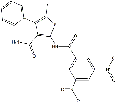 2-({3,5-bisnitrobenzoyl}amino)-5-methyl-4-phenylthiophene-3-carboxamide Struktur