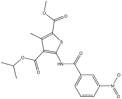 4-isopropyl 2-methyl 5-({3-nitrobenzoyl}amino)-3-methylthiophene-2,4-dicarboxylate 化学構造式