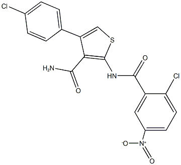 2-({2-chloro-5-nitrobenzoyl}amino)-4-(4-chlorophenyl)thiophene-3-carboxamide 结构式