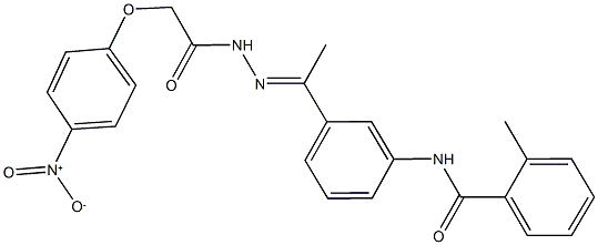 N-{3-[N-({4-nitrophenoxy}acetyl)ethanehydrazonoyl]phenyl}-2-methylbenzamide Struktur