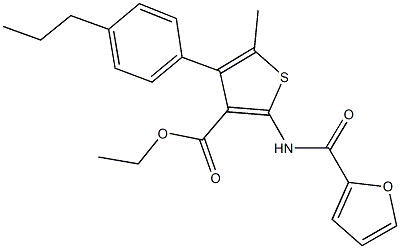 ethyl 2-(2-furoylamino)-5-methyl-4-(4-propylphenyl)-3-thiophenecarboxylate Struktur