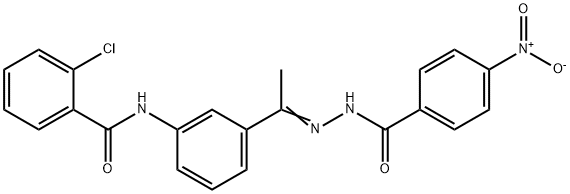 2-chloro-N-[3-(N-{4-nitrobenzoyl}ethanehydrazonoyl)phenyl]benzamide Struktur
