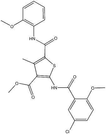 methyl 2-[(5-chloro-2-methoxybenzoyl)amino]-5-[(2-methoxyanilino)carbonyl]-4-methylthiophene-3-carboxylate Struktur